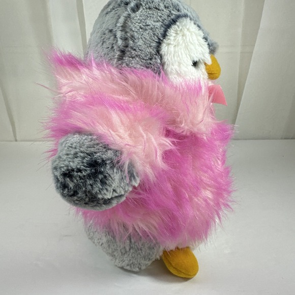 Aurora 8.5" Fuzzy PomPom Peguin Plush w/Pink Fuzzy Winter Coat - Picture 5 of 13
